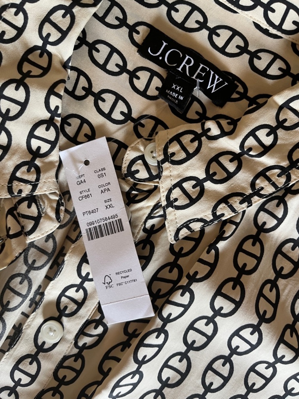 J. Crew Black and Cream Patterned Long-Sleeve Ruffle Hem Dress